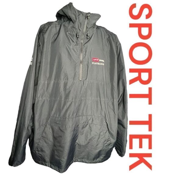 Sport-Tek Mens Half Zip Hooded Long Sleeve Windbreaker Jacket Gray 3XL Stadium - Picture 1 of 10